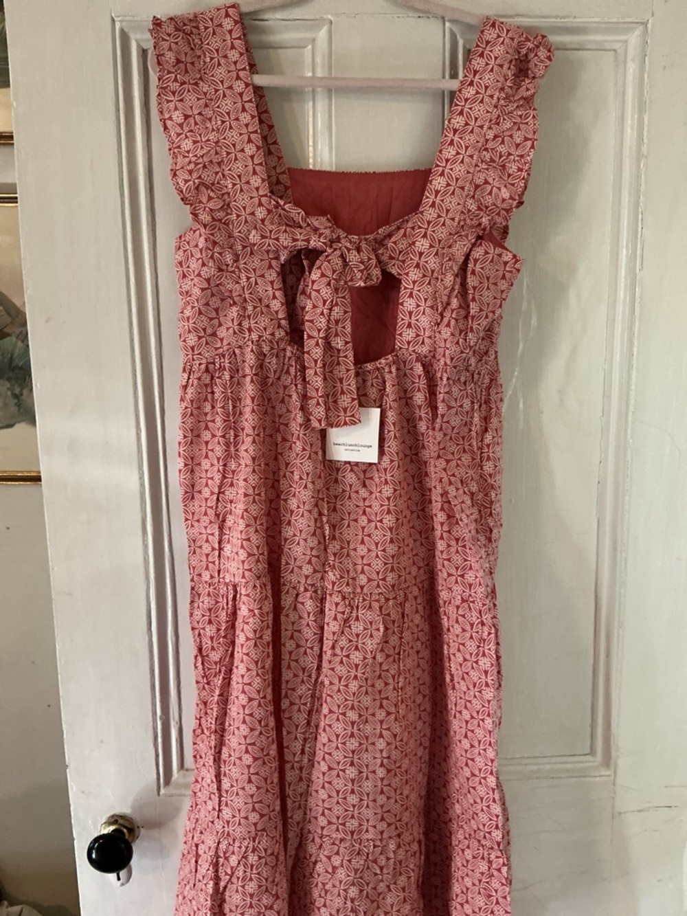 NWT Woman’s Pink Patterned Ruffle Strap Dress - Picture 2 of 3